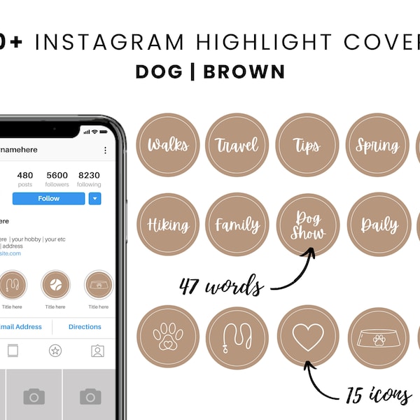 Instagram Highlight Covers with Dog theme, Pets Story Icons for Social Media