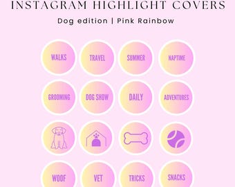 70 Dog Instagram Highlight Covers, Pink Rainbow Colours, Pets Story Icons for Social Media