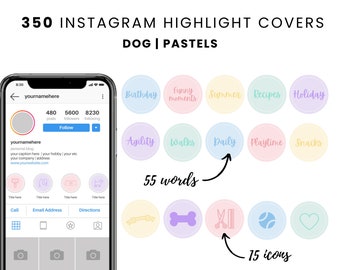 350 Instagram Highlight Covers with Dog theme, Pets Story Icons for Social Media, Pastel Colours