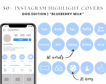70 Dog Instagram Highlight Covers, Blueberry Milk Color, Pets Story Icons for Social Media