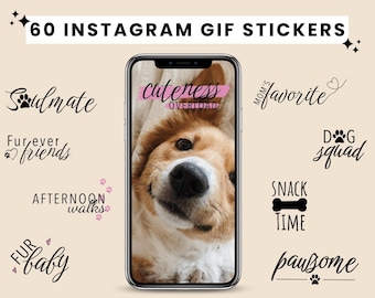 60 Instagram Story GIF Stickers | Dog words in black and white | Animated Text and Clip art