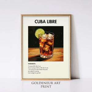 Cuba Libre Cocktail Printable, Bar Cart Decor, Cuba Libre Cocktail Print, Cuba Libre Cocktail Poster, Wall Decor Cocktail, Cocktail Wall Art