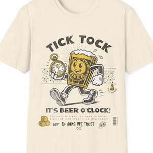 Tick Tock Its Beer O&#39;Clock - Retro Fun Drinking Pub T Shirt Tee - Men&#39;s, Ladies