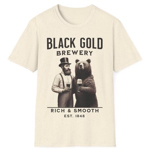 Black Gold Brewery Stout Beer Bear T-Shirt - Pub Tee for Men & Ladies - Unique UK Gift, Beer Lover Apparel
