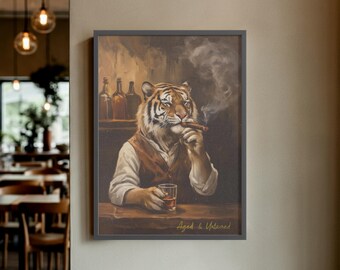 Aged and Untamed - Tiger Whiskey Vintage Poster - Drink Lover Gift - A3 Instant Digital Download