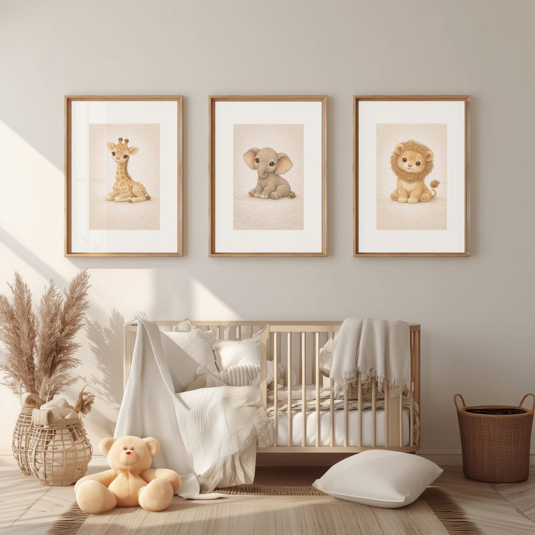 Safari Animal Nursery Prints Set – Lion, Elephant, Giraffe (digital ...