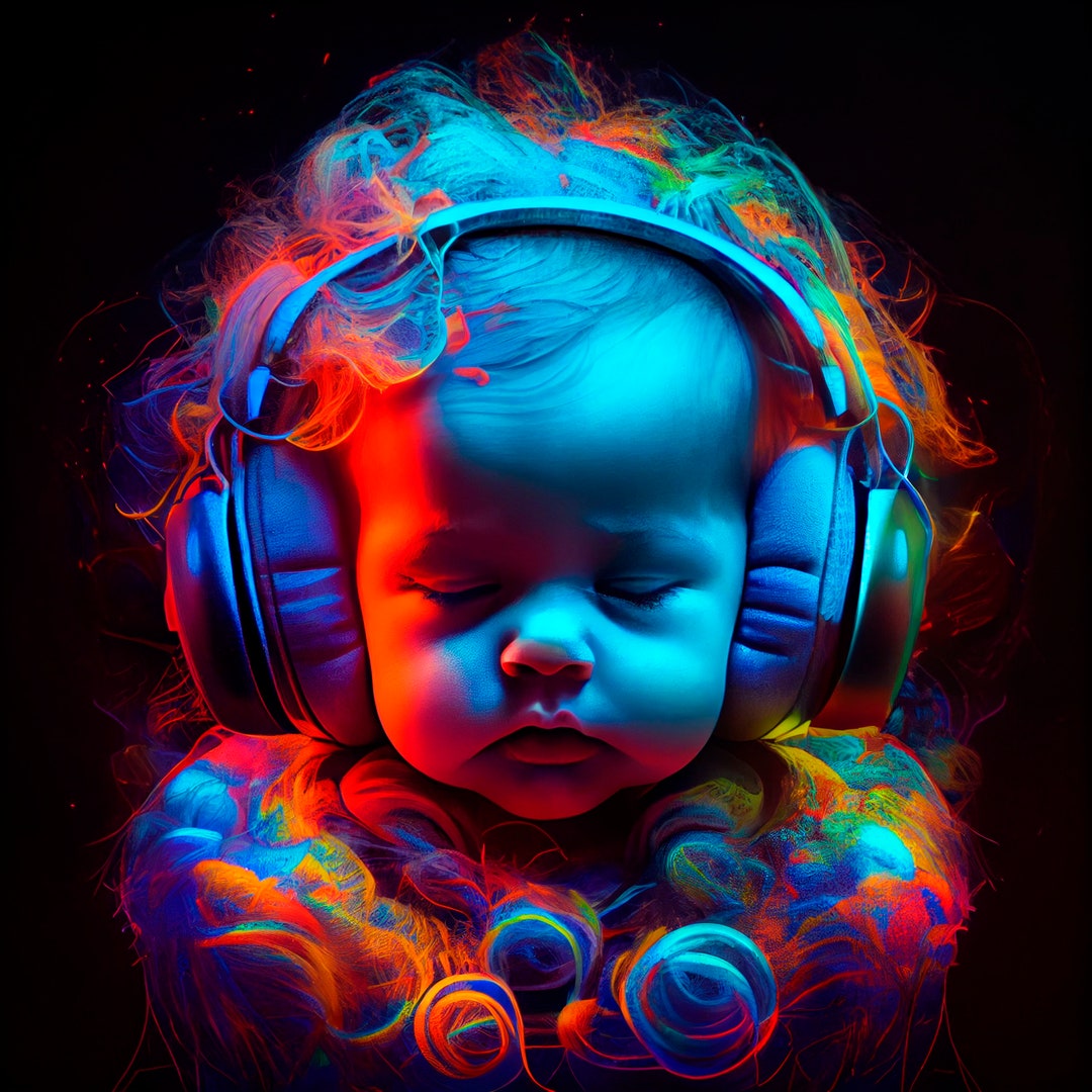 Poster Baby With Headphones Etsy