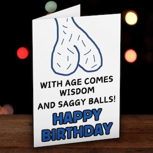 Carte d'anniversaire avec les boules qui fléchissent, carte de blague avec l'âge, la sagesse, carte d'anniversaire pour papa mari petit ami ami, carte d'anniversaire drôle grossier pour lui