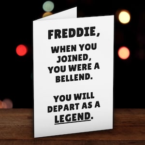 Personalised Funny Leaving Card, Depart As A Legend, New Job Card, Good Luck Card, Rude Greeting Card, Goodbye Card, Coworker Leaving