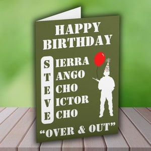 Carte d'anniversaire militaire personnalisée, carte de soldat de l'armée, carte d'alphabet phonétique, carte de voeux de l'armée, cadeau personnel de l'armée