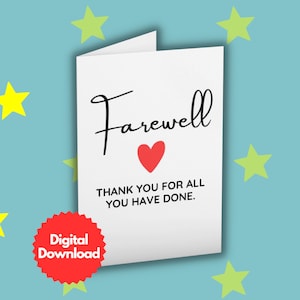 Carte de départ d’adieu imprimable, carte de vœux mignonne pensant à vous, départ d’un collègue de travail de bureau, nouvelle carte de travail, téléchargement instantané