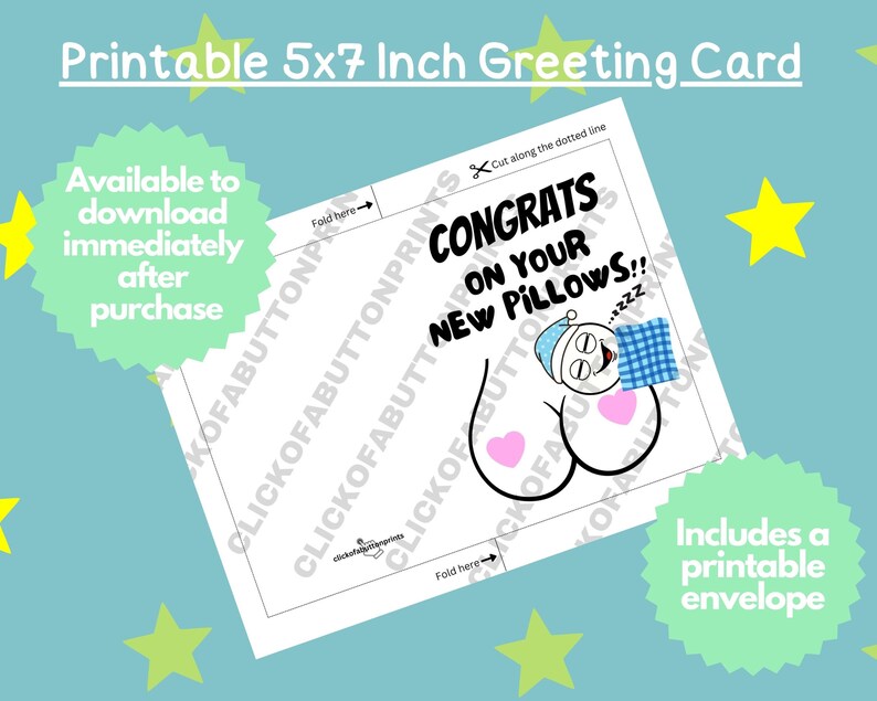 Printable New Boobs Card, Congrats on Your New Pillows Card, Funny Surgery Card, Fun Boob Job ...