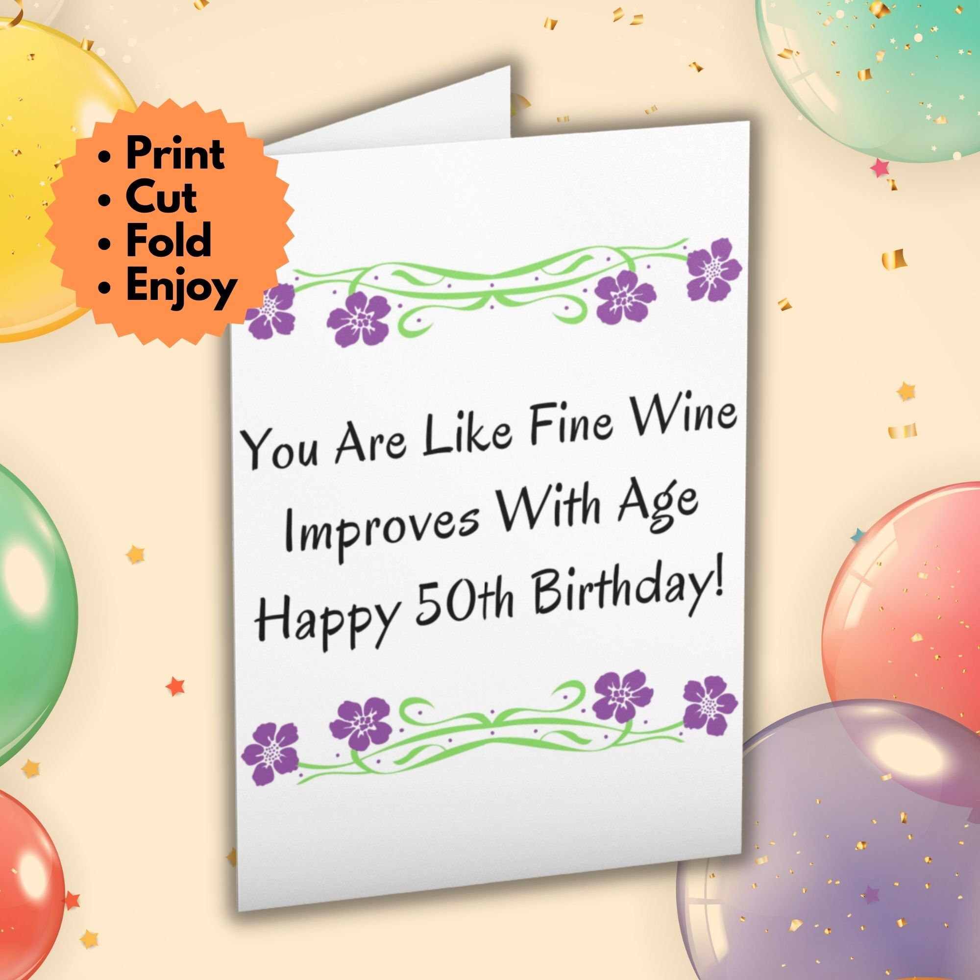 Printable 50th Birthday Card, Classy Birthday Card for 50th Birthday ...