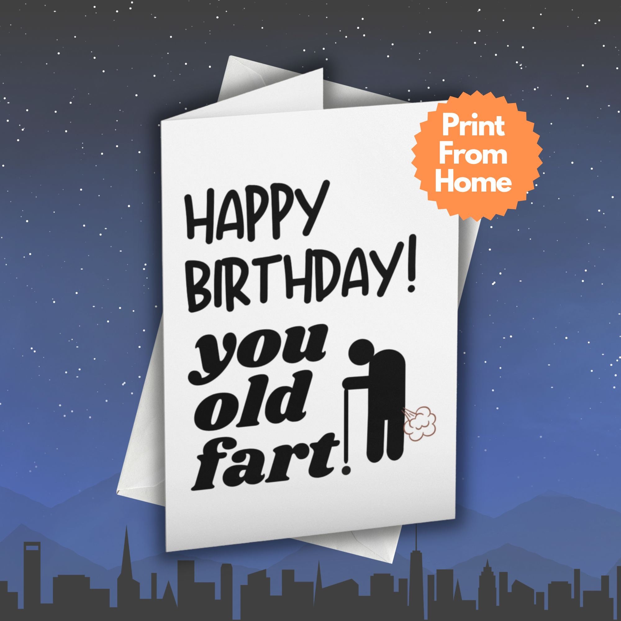 Rude Happy Birthday You Old Fart Card, Printable Greeting Card, Funny ...
