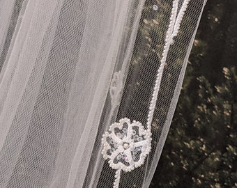 Handmade Single Tier Beaded Bridal Veil - Primrose