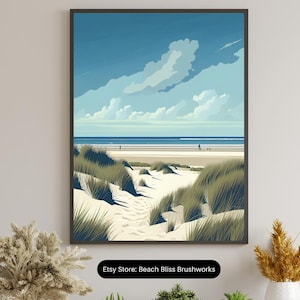 North Sea, Beach, Sylt, Germany - Travel Poster Print, Wall Art, A4 Poster, Illustration, Sun, Beach, Sea, Living Room, Clouds, Gift