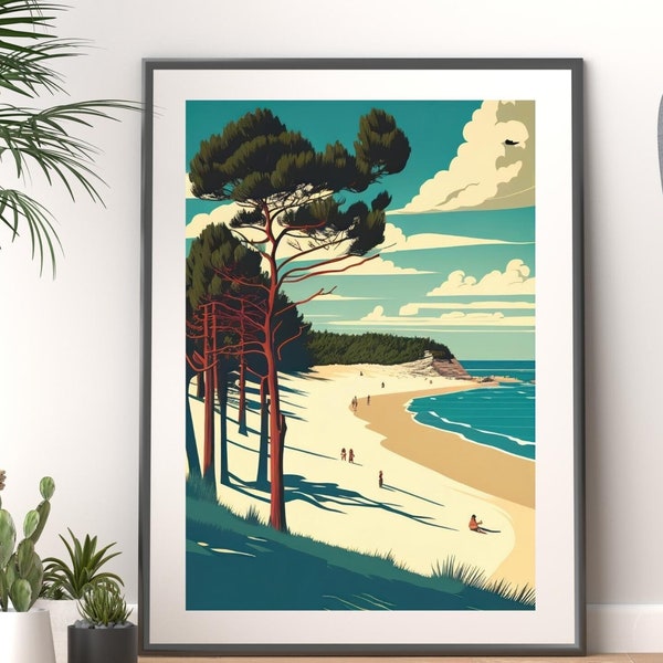 Pirita Beach, Estland, Baltikum, Travel Poster, Print, Wall Art, Strand, Meer, A4 Poster, Wandkunst, Deko, Wohnzimmer, Retro, Illustration