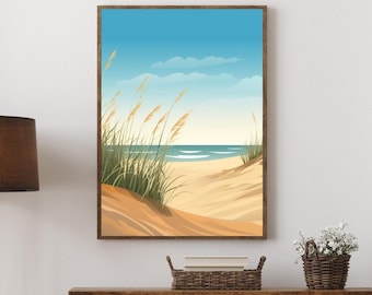 Het prachtige Noord-Duitsland, Noordzee, Oostzee, strand, kust, poster, A4, print, zee, duinen, riet, blauwe lucht, zon, retro, boho