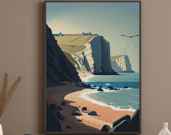 Die weißen Klippen von Dover, England - Travel Poster Print, Wall Art, Strand, Meer, A4 Poster