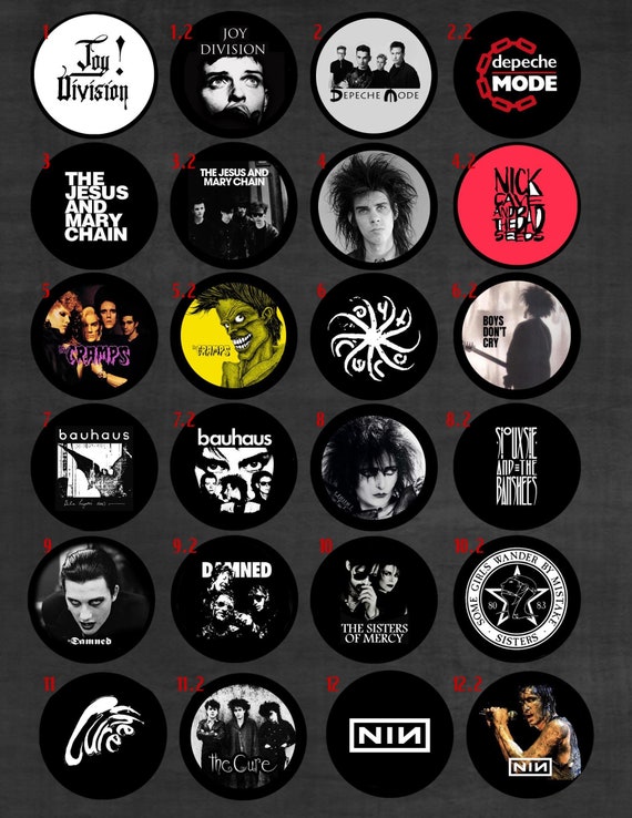 Bands Pin-Back Buttons | Buttons | Music Buttons | Goth | Dark Wave | Synthpop | Alternative | Post-Punk | Punk