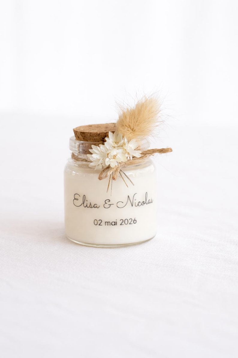 Personalized wedding candle, natural wedding favor, dried flower candle, fragrance from Grasse, handcrafted candle, wedding souvenir image 10