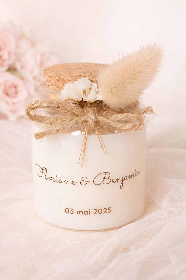 Personalized wedding candle, natural wedding favor, dried flower candle, fragrance from Grasse, handcrafted candle, wedding souvenir image 3