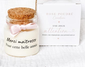 Bougie personnalisée Maîtresse, ATSEM ou Nounou – Cadeau de fin d'année scolaire 50ml