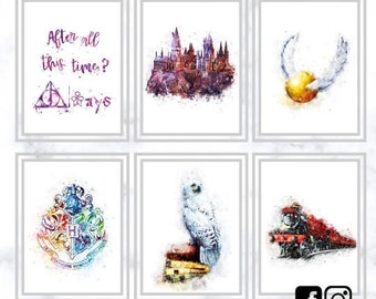 Harry Potter Watercolor Art / Hogwarts Art / Harry Potter Artwork  Gryffindor, Hedwig, Magic 