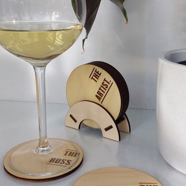 laser file for wood - funny coasters with stands (svg,dxf,pdf) / laser cutter / vector file / minimalistic design / selfmade / party items