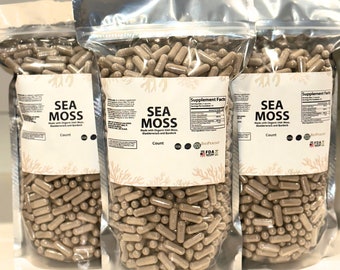 Sea Moss Capsules with Bladderwrack, Burdock Root,  Vegan Capsules, GMP Certified Facility, Irish Sea Moss (NO BOTTLES)