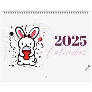 Calendarios de pared 2025: bonito diseño de conejito para la oficina, la cocina, el dormitorio y la decoración del hogar. Objetivos de año nuevo