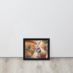 Arte de compras de conejos de Pascua / Lienzo enmarcado / Agregue fantasía a sus paredes