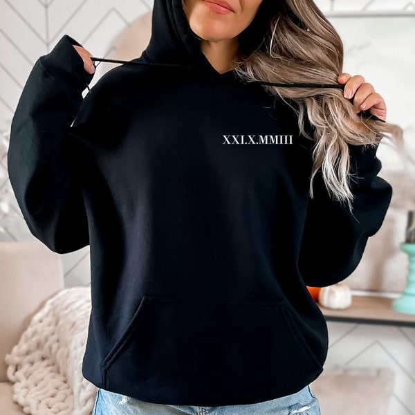 Personalised Hoodie Roman Numeral Hoodie gift for him, couple Hoodies anniversary gift for christmas boyfriend hoodie, mum gifts