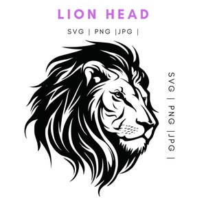 ライオンヘッド SVG、ライオンのシルエット、ライオンヘッドのクリップアート、ライオンカットファイル、ライオンデザイン、ライオンヘッドのアウトライン、ライオンアートワーク、印刷可能、ライオン jpg png pdf