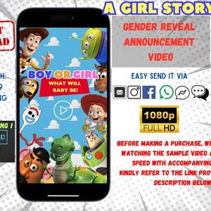 Gender Reveal Video Announcement, Gender Reveal Movie, Boy or Girl Gender Reveal Video, Toy Story Gender Reveal, Movie, baby shower toystory