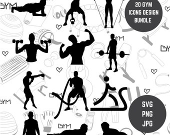 Gym Workout Icons: Sport Fitness SVG, PNG, JPG (20 Dateien)