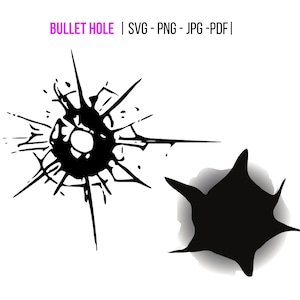 Bullet Hole SVG, bullet hole silhouette, bullet clipart, bullet hole cut file, bullet hole PNG, bullet hole outline, bullet hole decal
