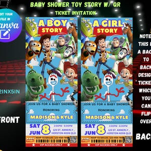 Toy Story Canva Editable Digital boy story baby shower, Invitation Download, Invite Template for Print, Text 2x5, Mp4 Video, Movie ticket