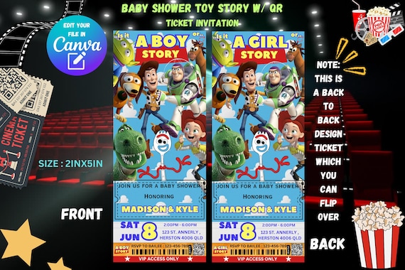 Toy Story Baby Shower Invitation: Movie Ticket, Canva Editable