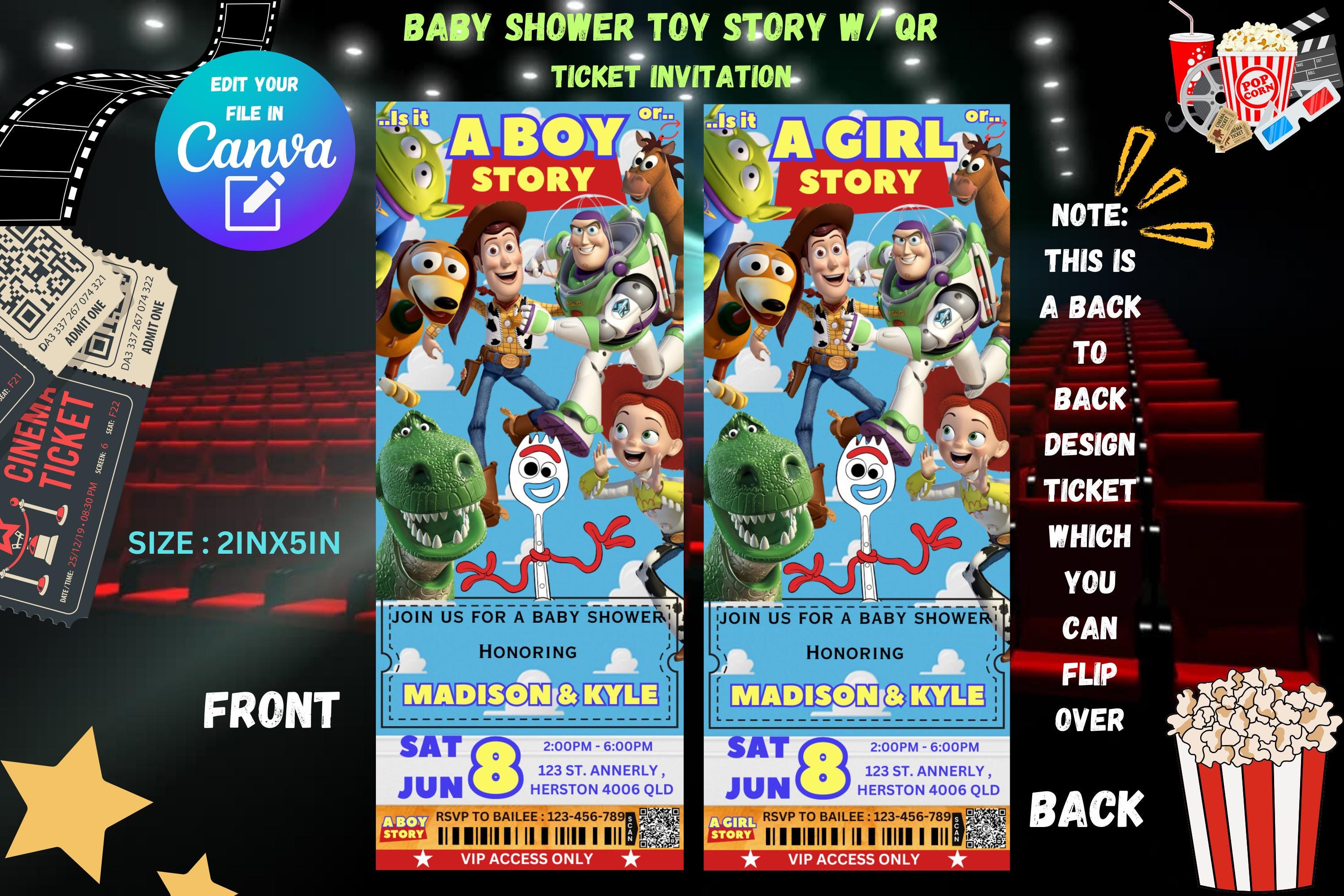 Toy Story Baby Shower Invitation: Movie Ticket, Canva Editable