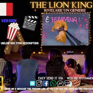 Gender Reveal Video Announcement, Gender Reveal Movie, Boy or Girl Gender Reveal Video, Lion King Gender Reveal, Movie, baby shower italian