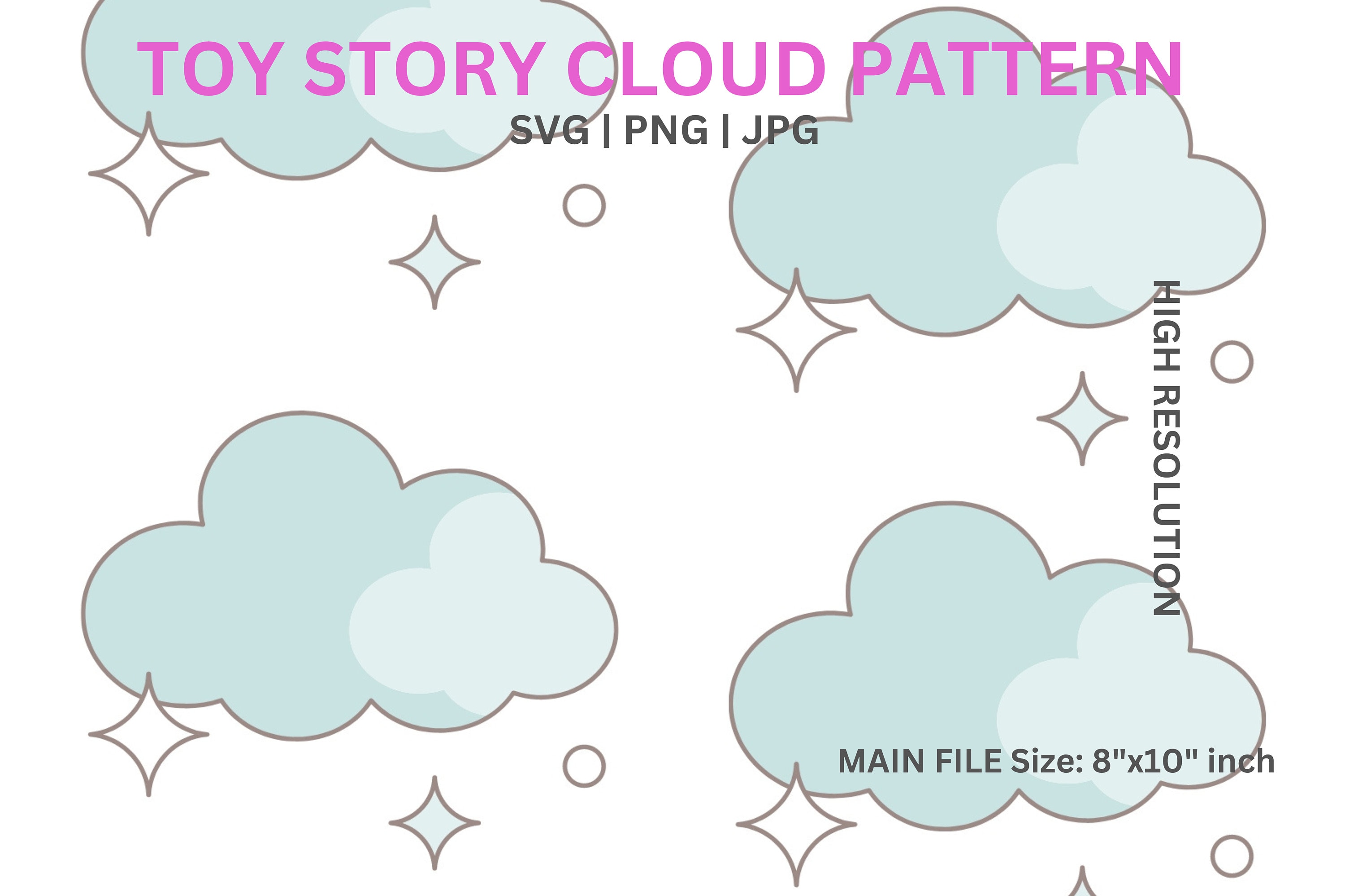 Toy Story Clouds Pattern, SVG, Cartoon Cloud Silhouette, Kids Cloud, Cloud Decorations, Nursery ...