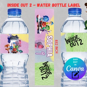 Tarjeta de agradecimiento de la película Inside Out 2 Pixar, kit de cumpleaños de Inside Out 2, etiqueta de botella de agua de Inside Out 2, tarjeta de agradecimiento de Inside Out