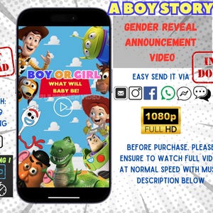 Gender Reveal Video Announcement, Gender Reveal Movie, Boy or Girl Gender Reveal Video, Toy Story Gender Reveal, Movie, baby shower toystory