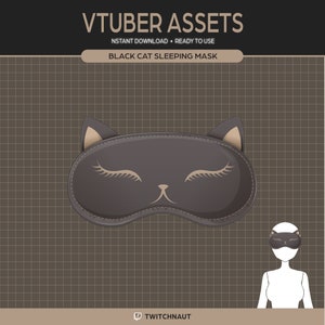 黒猫スリープマスク Vtuber アセット |ブラックとゴールドのスリーピングマスク Vtuber ヘッドプロップ |猫の Pngtuber アセット |  Vtuberストリーマー用アイマスクPNG