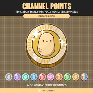 Punti canale Twitch di Potato Coins | Divertenti distintivi Twitch con patata dorata | Divertenti premi emote per lo streaming fedeltà | Icona dei punti canale