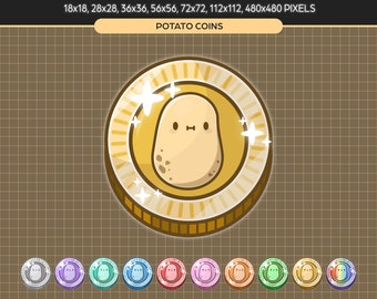 Potato Coins Twitch Channel Points | Funny Gold Potato Twitch Badges | Fun Loyalty Stream Emote Rewards | Channel Points Icon