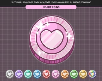Heart Coins Twitch Channel Points | Cute Heart Twitch Badges | Shinny Heart Sub Badges | Kawaii Heart Channel Points Twitch Emote Rewards