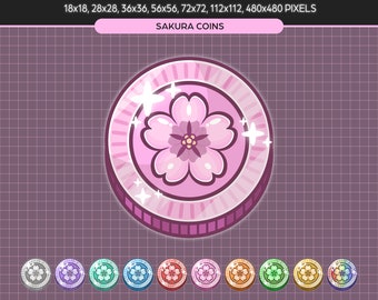 Sakura Flower Coins Twitch Channel Points | Cute Pink Cherry Blossom Twitch Badges | Kawaii Shinny Flower Loyalty Stream Emote Rewards