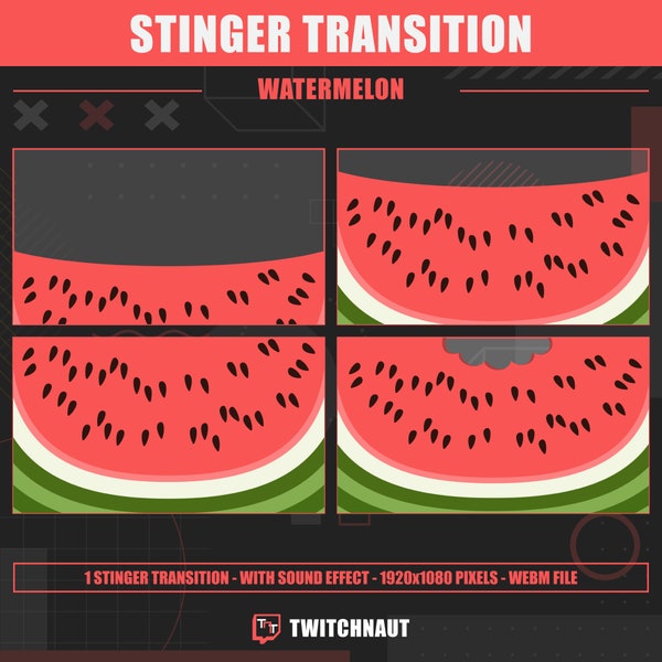 Transición de Stinger de Twitch de sandía jugosa | Transición acogedora de la escena de la corriente de verano | Divertido aguijón de Twitch | Transmisión colorida en rojo y verde